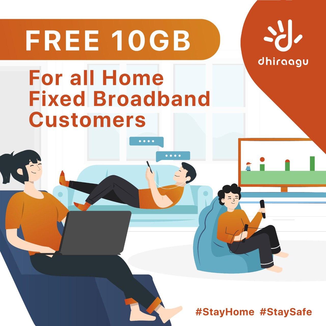 ކޮވިޑް-19: ދިރާގު ހޯމް ފިކްސްޑް ބްރޯޑްބޭންޑް ކަސްޓަމަރުންނަށް 10 ޖީބީ ހިލޭ